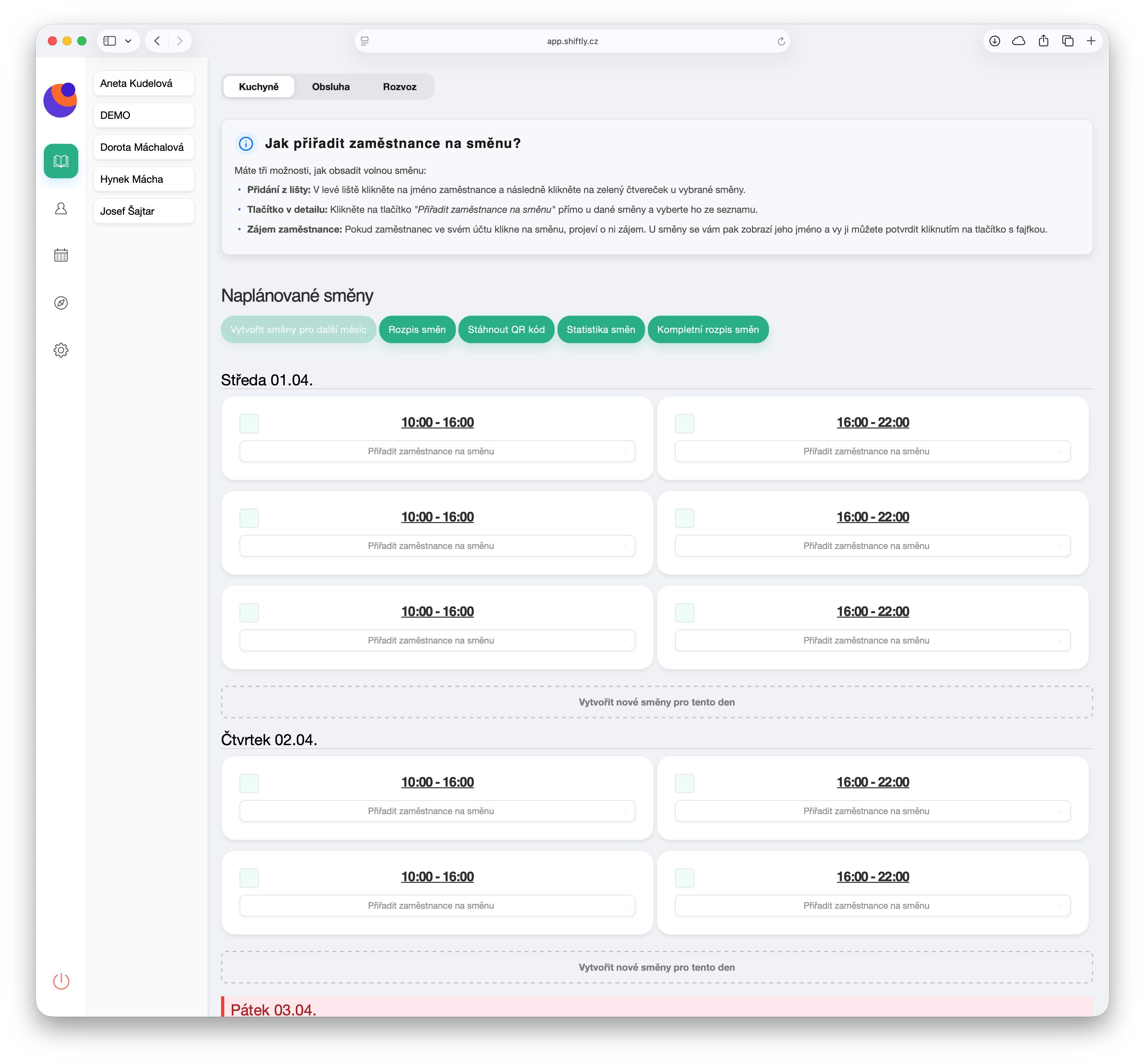 Evidence docházky a rozpis směn